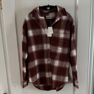 Abercrombie & Fitch Women's Brown and White Plaid Button Down Shirt